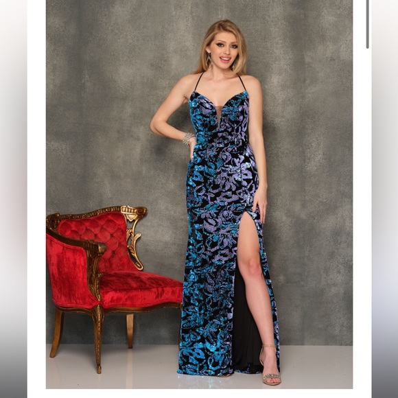 gorgeous teal and lavender sequin prom dress - Picture 3 of 7